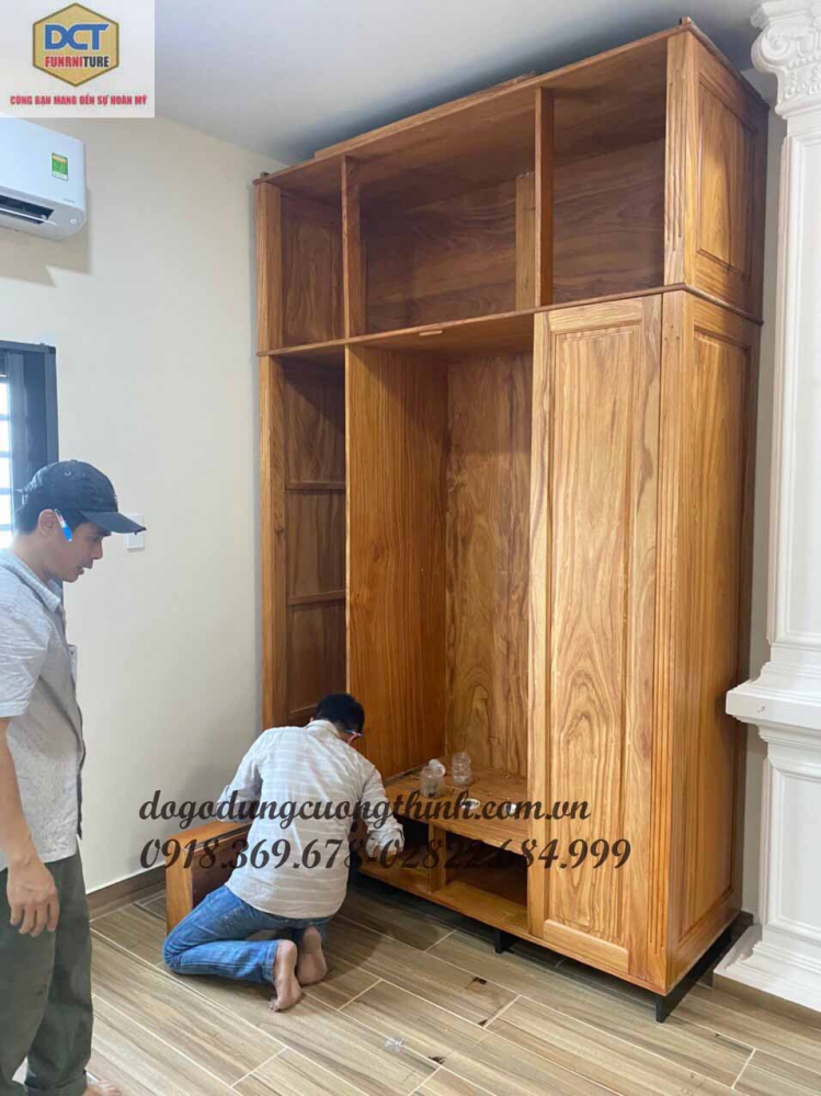 tủ áo 4 cánh 3 buồng 2 tầng